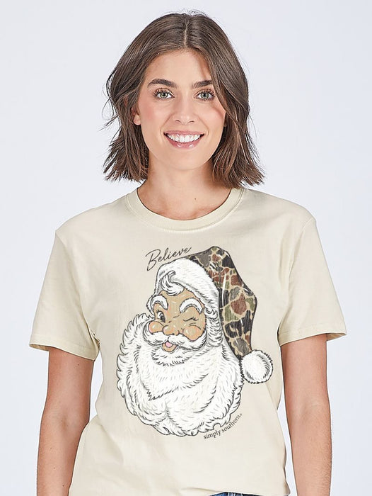 Tan Camo Santa Short Sleeve Tee by Simply Southern