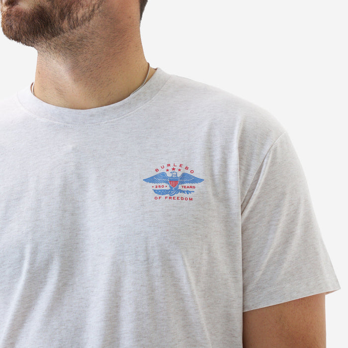 Adult SS Tee – Eagle Outdoors 250 Years Short Sleeve – Heather Oatmeal by Burlebo