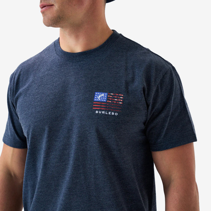 Adult SS Tee – Fishing USA Flag Short Sleeve – Heather Navy by Burlebo