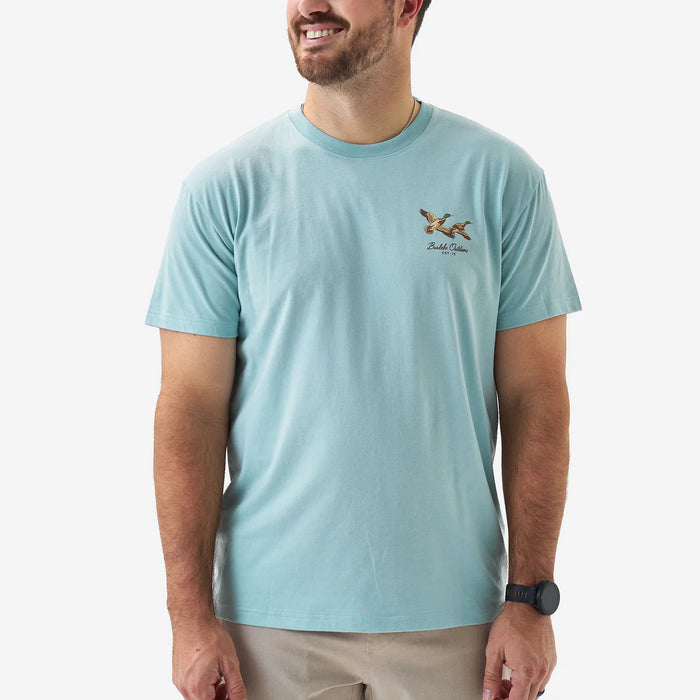 Adult SS Tee – Flying Mallard Short Sleeve Tee – Heather Sky Blue by Burlebo