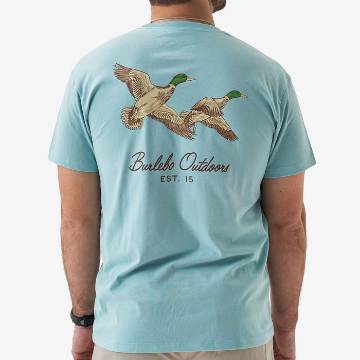 Adult SS Tee – Flying Mallard Short Sleeve Tee – Heather Sky Blue by Burlebo
