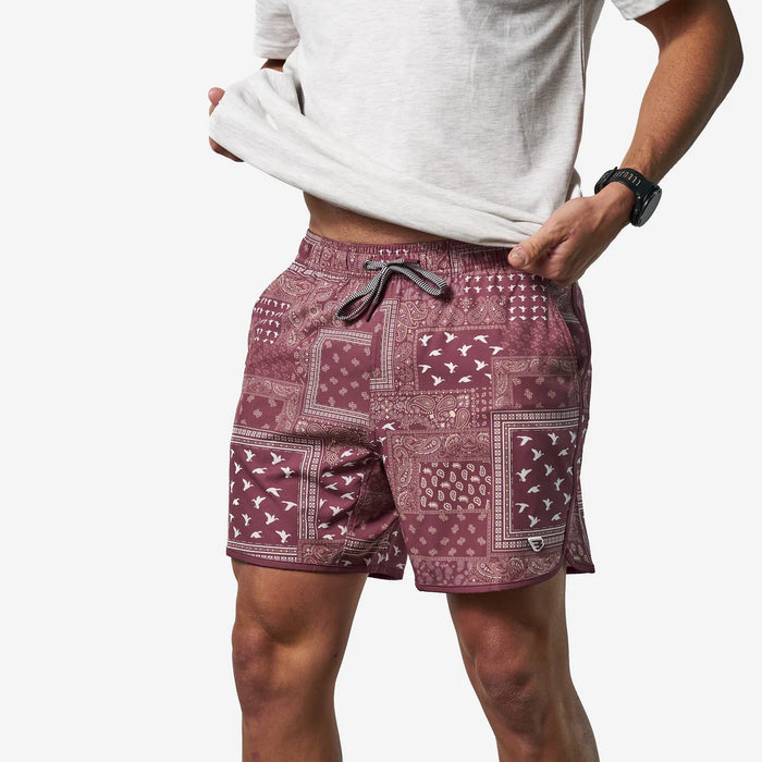Swim Trunks – Duck Paisley – Maroon – by Burlebo