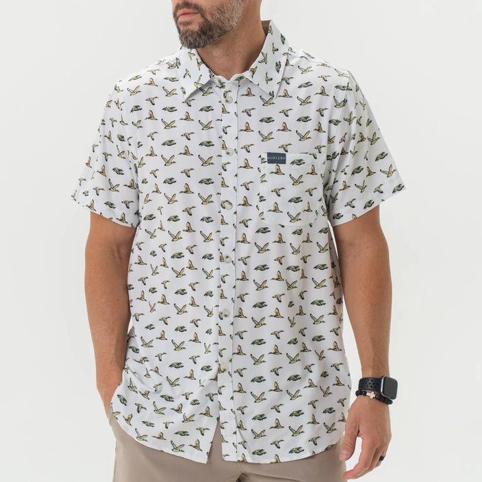 Performance Button Up – Flying Mallard Ducks White by Burlebo