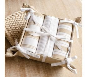 3 Piece Tan & White Assorted Towel Gift Set