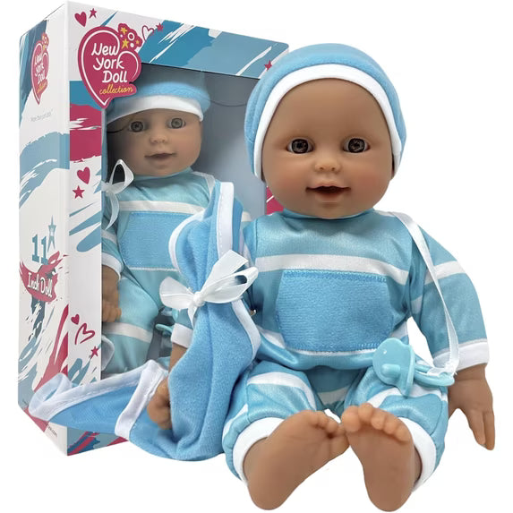 The New York Doll Collection Soft Body 11" Baby Boy Doll in a Gift Box - Pacifier Included