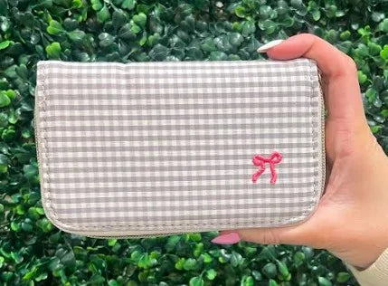 Gingham Kit with Make Up Brushes, Mirror, & Manicure Kit by Simply Southern.