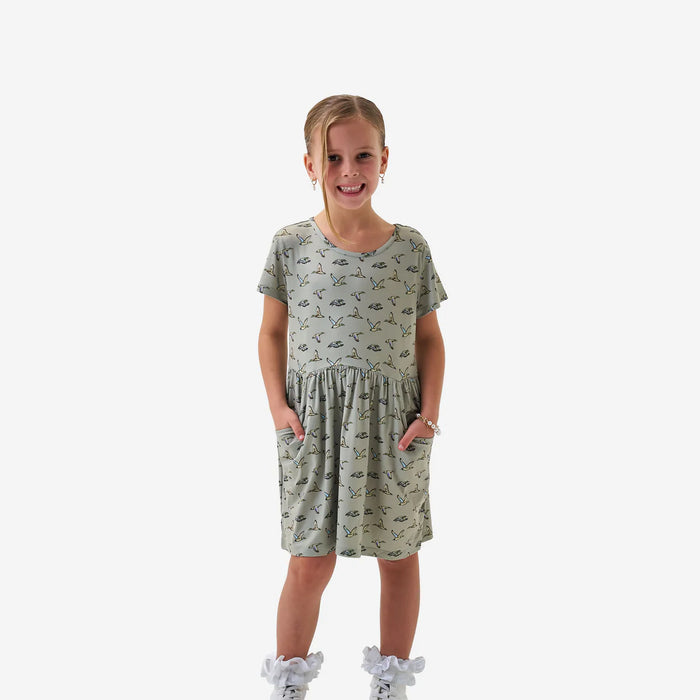 Youth & Toddler Moxie Dress – Flying Ducks Green by Burlebo