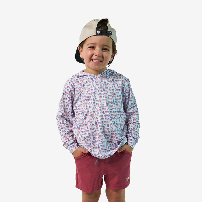 Youth & Toddler Performance Hoodie – Old Glory White with Flags by Burlebo