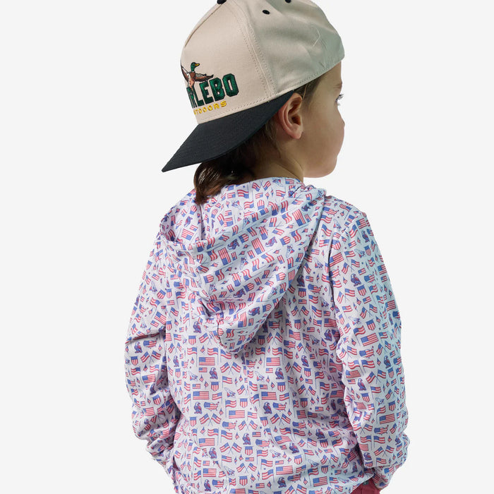 Youth & Toddler Performance Hoodie – Old Glory White with Flags by Burlebo