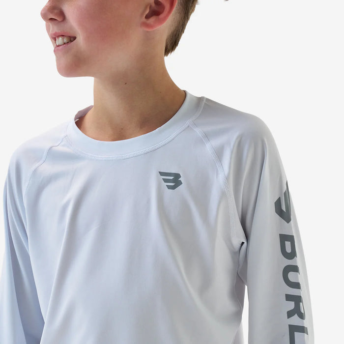 Youth & Toddler Rash Guard Swim Shirt – White and Light Grey by Burlebo