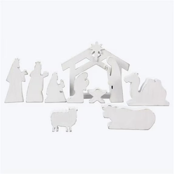 White Wood Nativity Set - 10 Piece