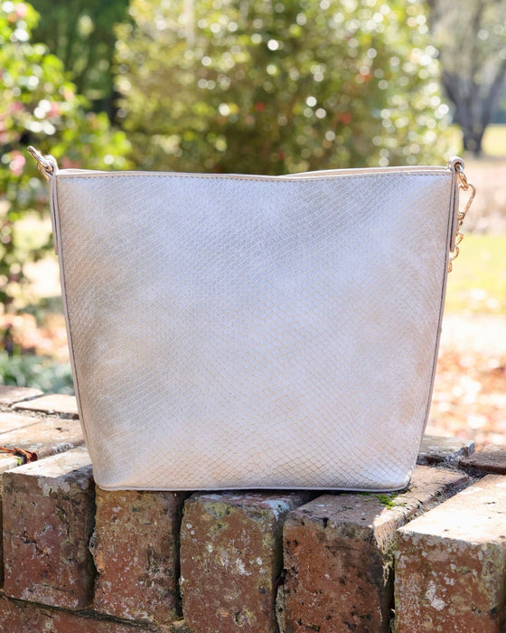 Brielle Bucket Bag Shimmer Champagne Purse by Caroline Hill