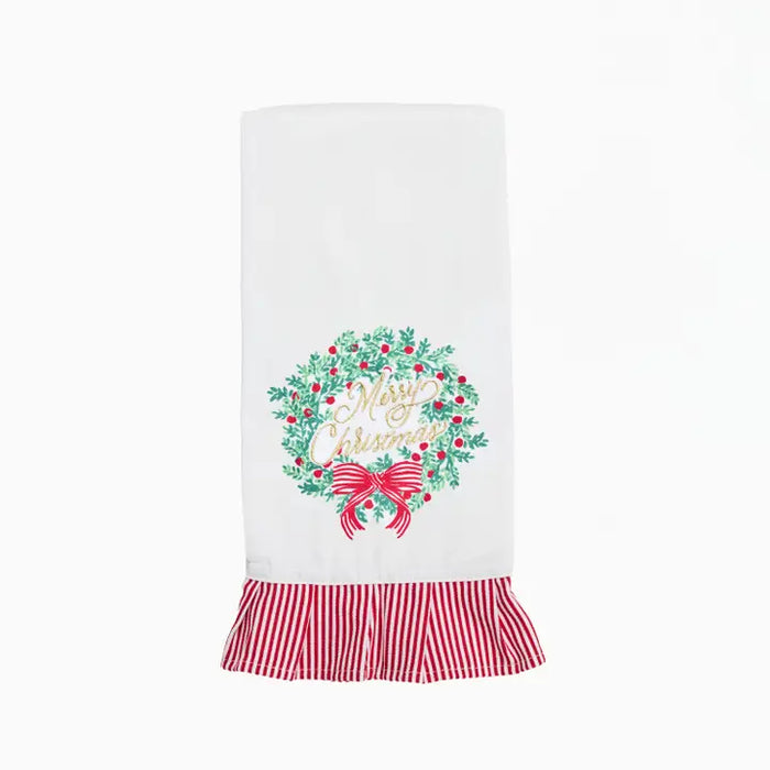 Tea Towel Merry Christmas Wreath with Ruffle Bottom