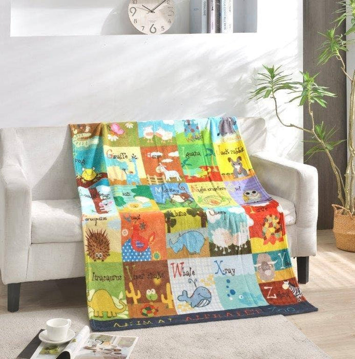 Animal Alphabet Plush Toddler Throw Blanket.