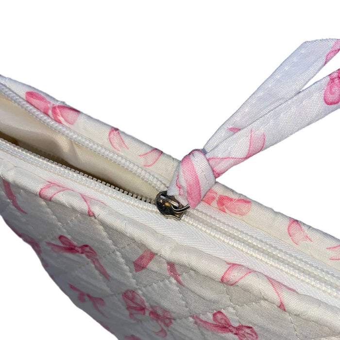 Pink Bow Quilted Cosmetic Bag