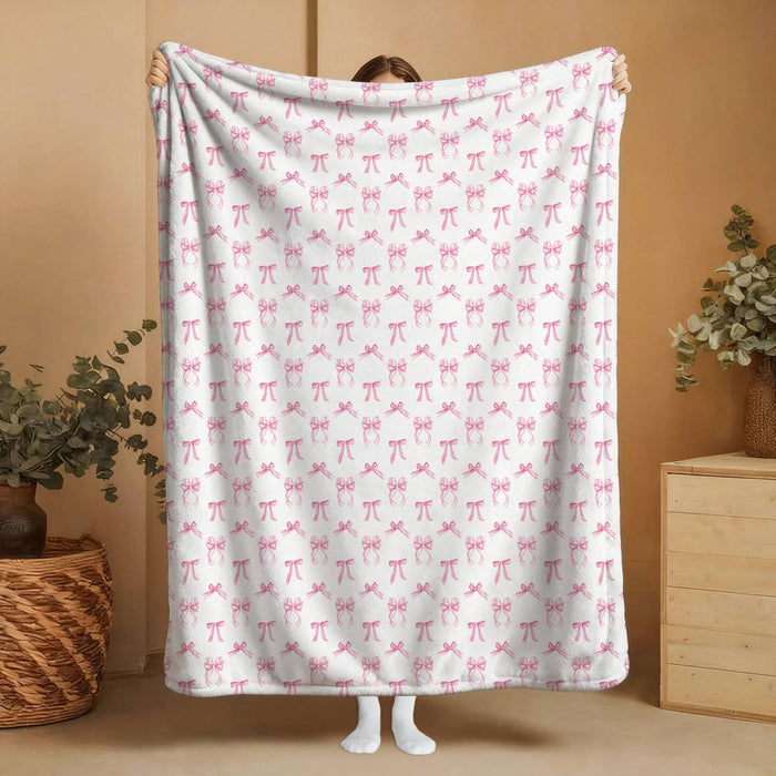 "Pink Bows" Plush Travel Blanket with Matching Case