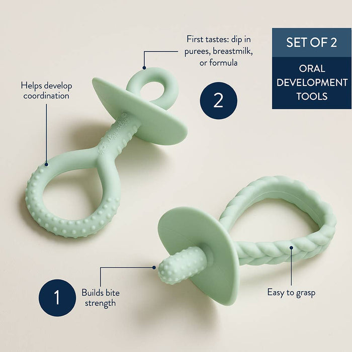 Itzy Pre-Feeding Teether Set™.  Use as a teether or to introduce self feeding.
