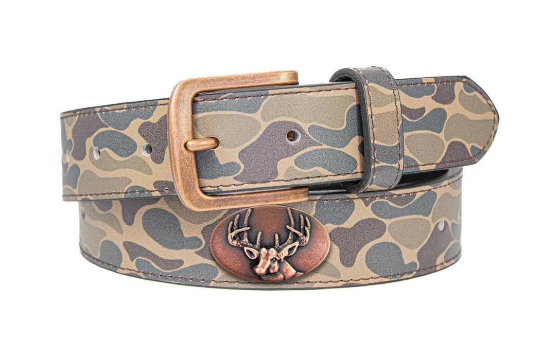 Buck Old School Camo Leather Belt- Available in 6 Sizes!