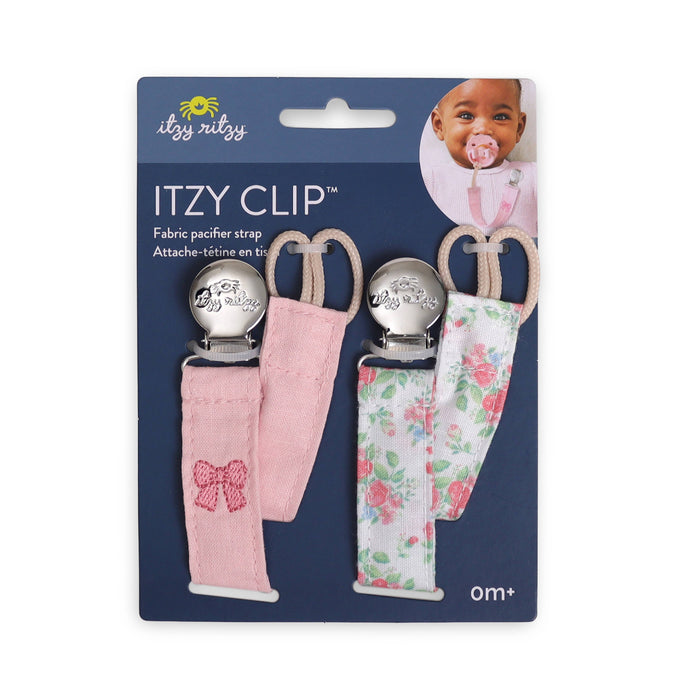 Itzy Clip™ - Fabric Pacifier Strap: Bow. Set of 2