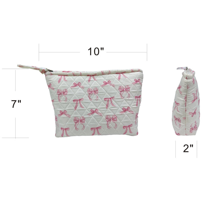 Pink Bow Quilted Cosmetic Bag