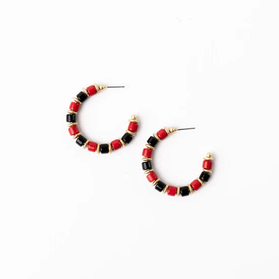 Red, Black, & Gold Beaded Cara Hoops- Perfect For Game Day To Show Your School Spirit!!