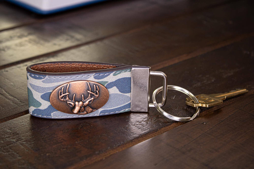 Buck Hunting Old School Camo Leather Loop Keychain