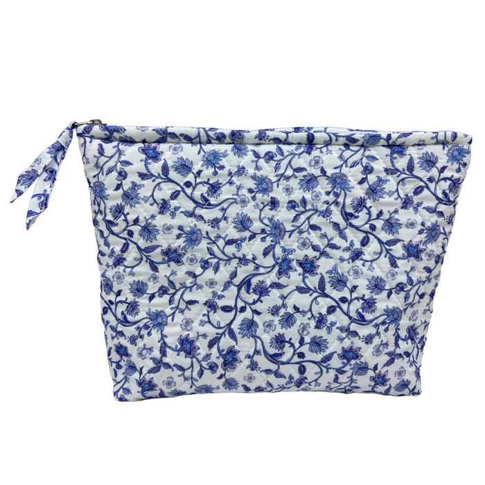 Blue Floral Vine Quilted Cosmetic Bag