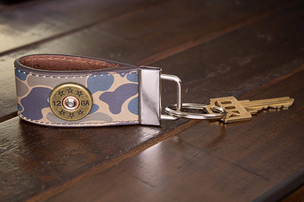 Shotshell Hunting Old School Camo Leather Loop Keychain