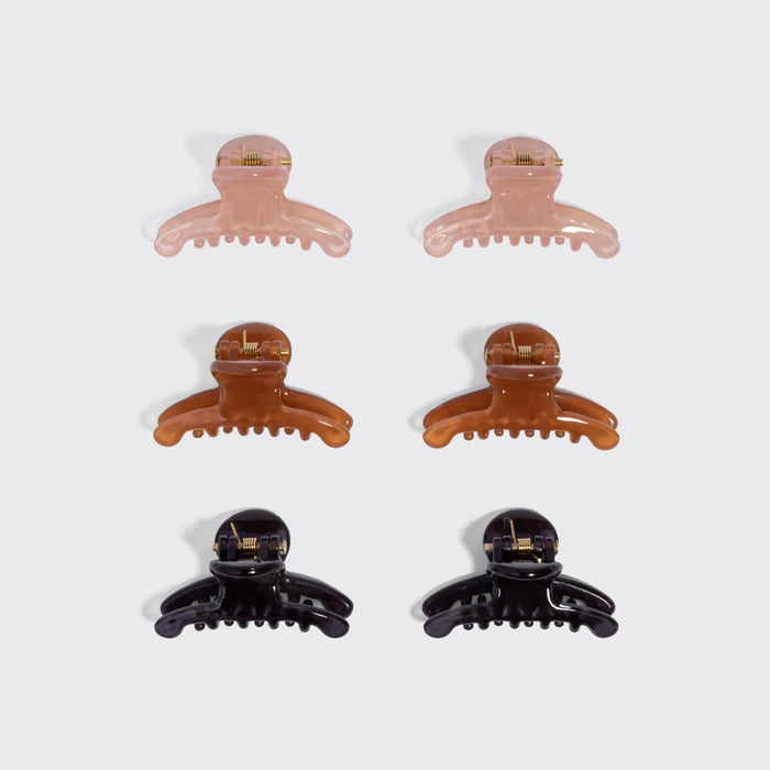 Recycled Plastic Mini Arched Clips 6pc Set - Soft Pink, Mocha & Black