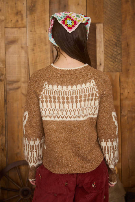 Caramel Swan Jacquard Button Down Long Sleeve Sweater Cardigan