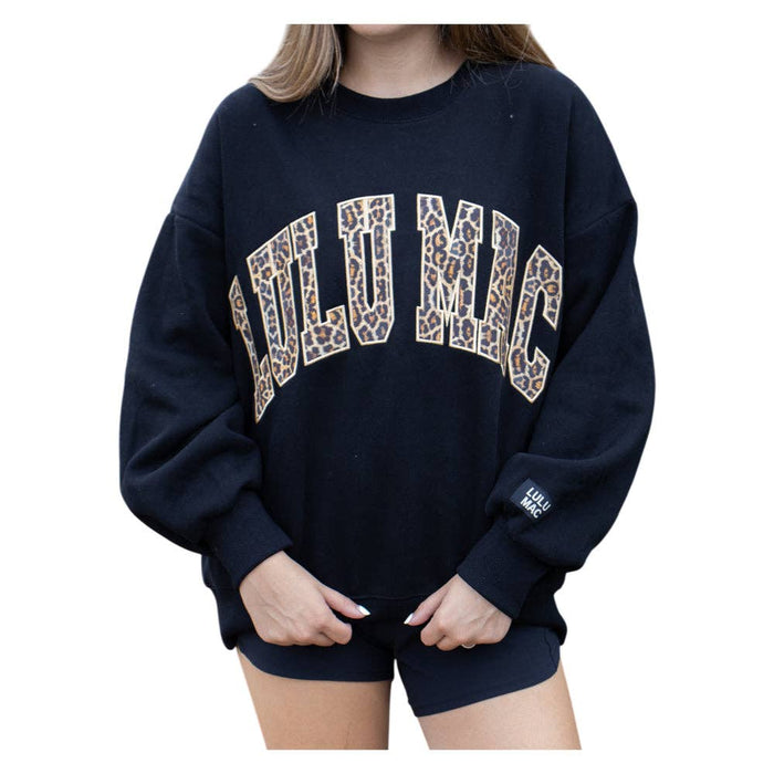 Lulu Mac Sweatshirt Black with Leopard Embroidery