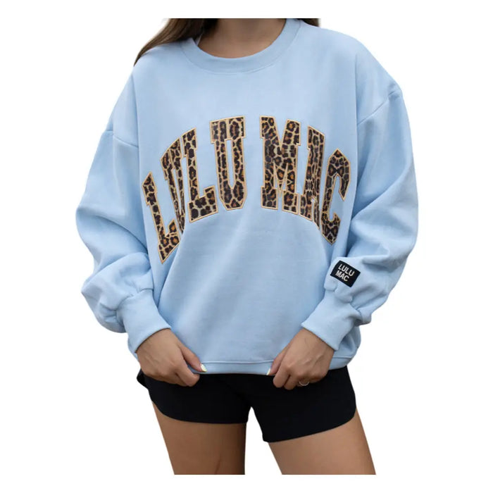 Lulu Mac Sweatshirt Light Blue with Leopard Embroidery