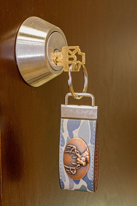 Buck Hunting Old School Camo Leather Loop Keychain