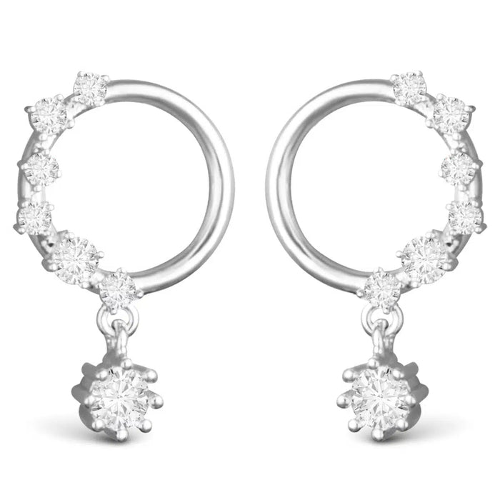 Circle CZ with Drop Earrings – Silver