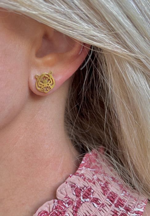 Cute Tiger Earrings, Tiger Football Gift, Stud Earrings: Gold and Silver