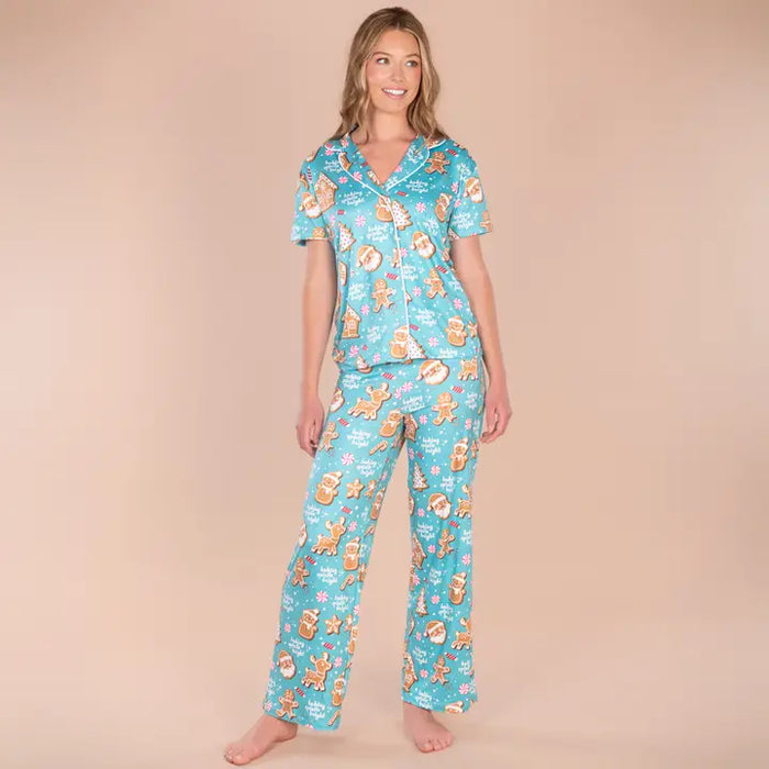 Baking Spirits Bright Pajama Pants | Blue Gingerbread PJs