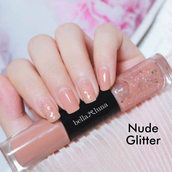 Nude & Nude Glitter Double Sided Nail Polish.  Two in One