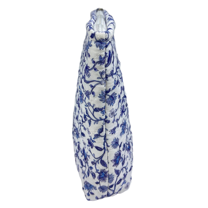 Blue Floral Vine Quilted Cosmetic Bag