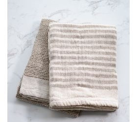 Set of 2 Green Stripe/Waffle Towels