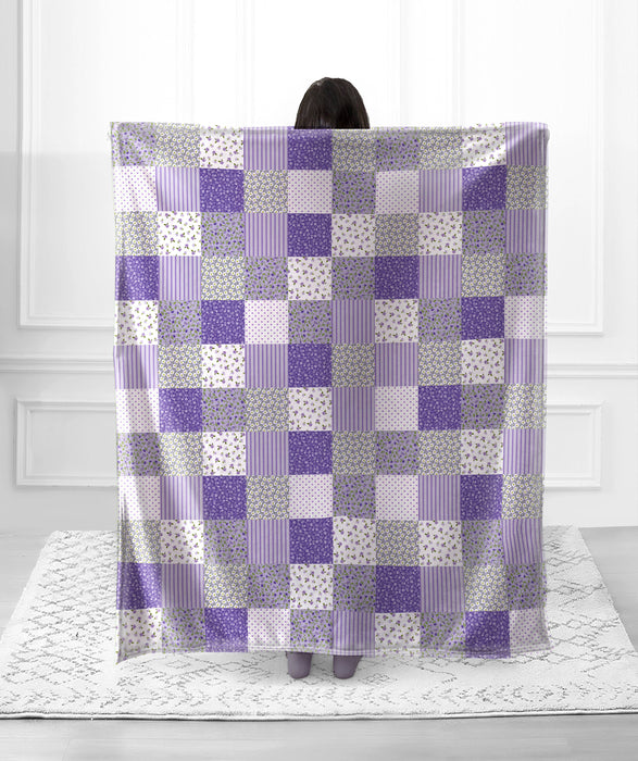 Purple Patchwork Faux Fur Plush Blanket