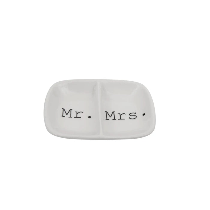 Mr./Mrs. Ceramic 2-Section Trinket Dish