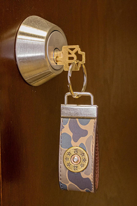 Shotshell Hunting Old School Camo Leather Loop Keychain