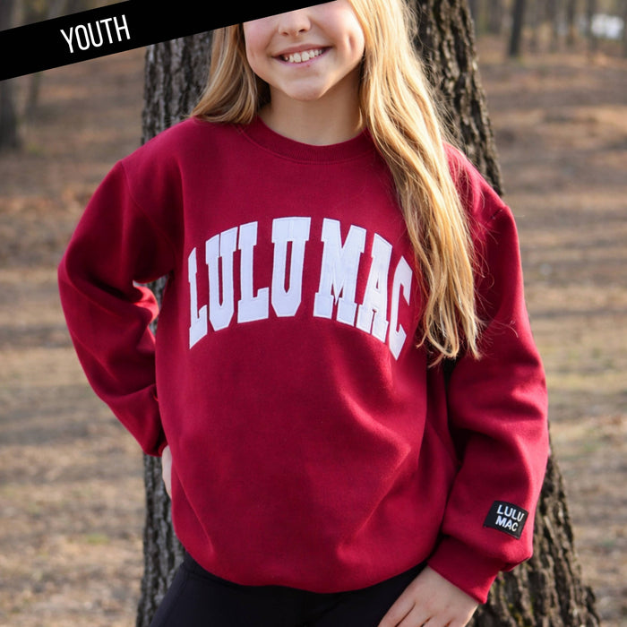 YOUTH Lulu Mac Sweatshirt Cardinal with White Embroidery
