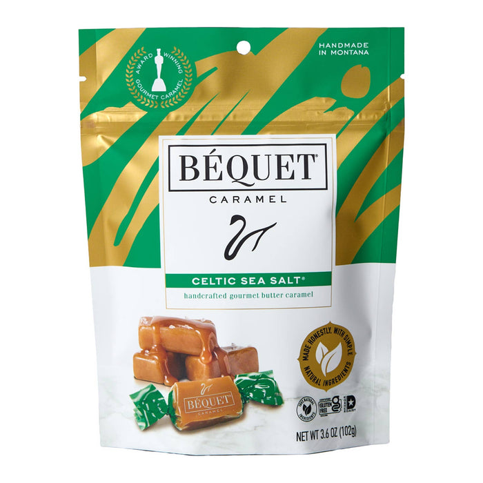 Béquet Gourmet Caramels. 3.6 oz Pouch.  Smore's, Dubai Chocolate or Celtic Sea Salt Caramel