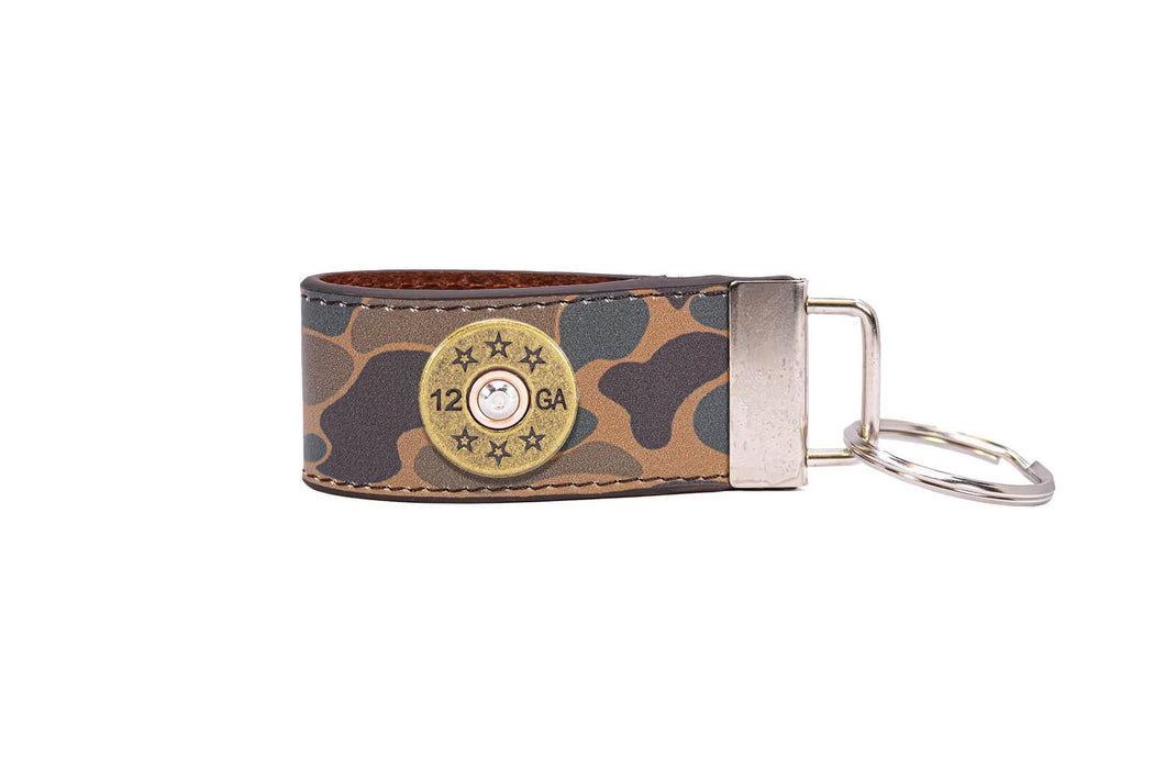 Shotshell Hunting Old School Camo Leather Loop Keychain