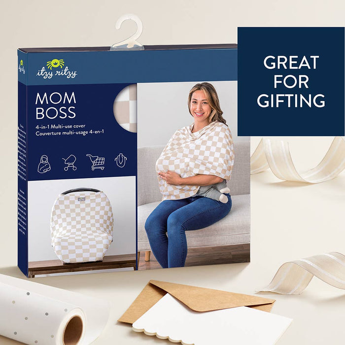 Taupe Checkerboard Mom Boss™ 4-in-1 multi-use cover.  Cover Car Seats, Strollers, Nursing Cover and more!