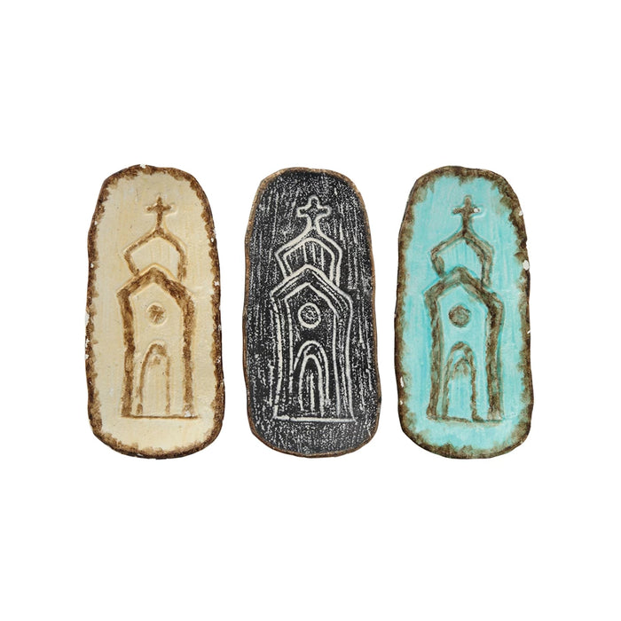 Decorative Embossed Cast Iron Dish w/ Church, 3 Colors