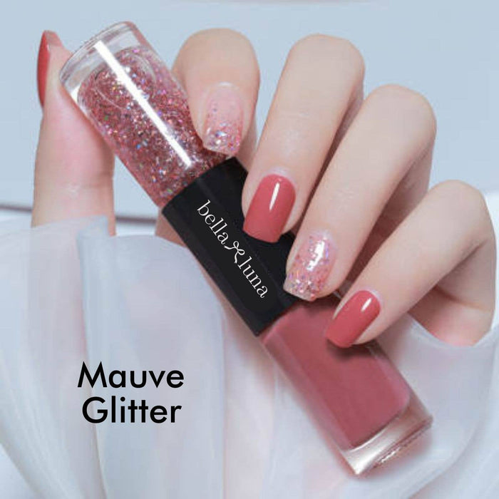 Mauve & Mauve Glitter Double Sided Nail Polish.  Two in One