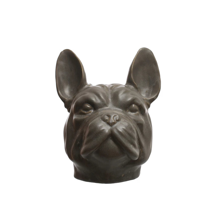 Grey Stoneware French Bulldog Head Vase (Each One Will Vary)