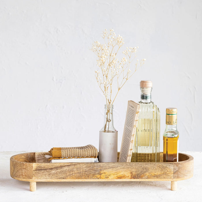 Oval Mango Wood Footed Tray